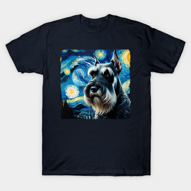 Starry Giant Schnauzer Dog Portrait - Pet Portrait T-Shirt by starry_night